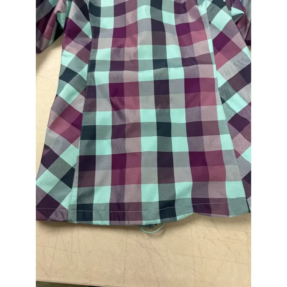 The North Face Women's Softshell Jacket Small Purple Teal Plaid Hooded Full Zip